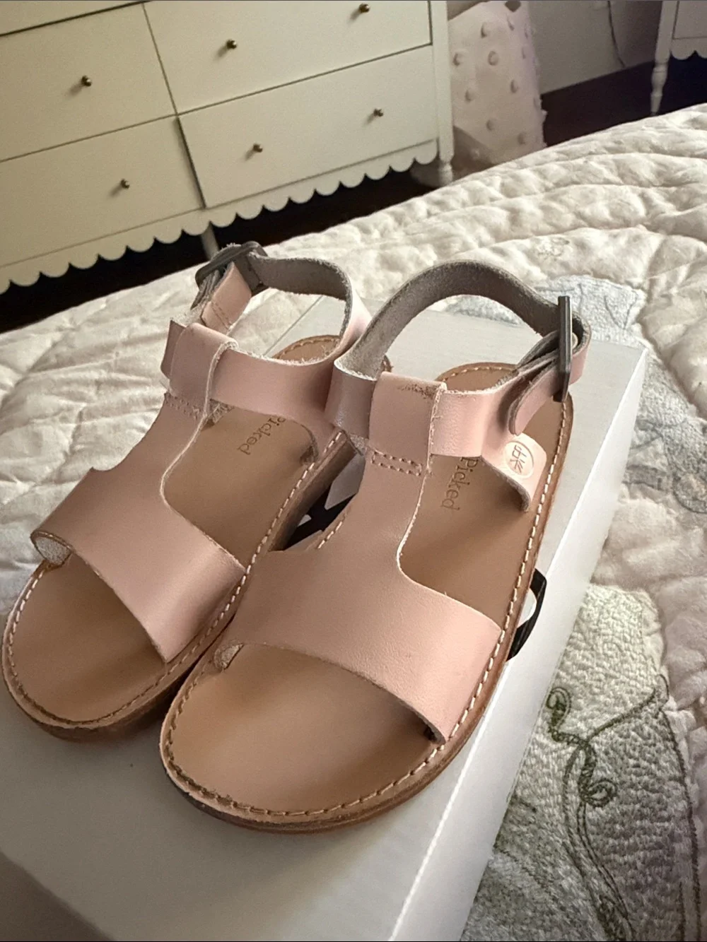 Freshly Picked Blush Pink Leather T-Strap Kids Sandals